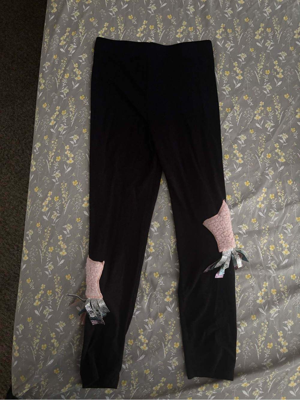 Black Leggings with Pink Star & Lace  Accents
